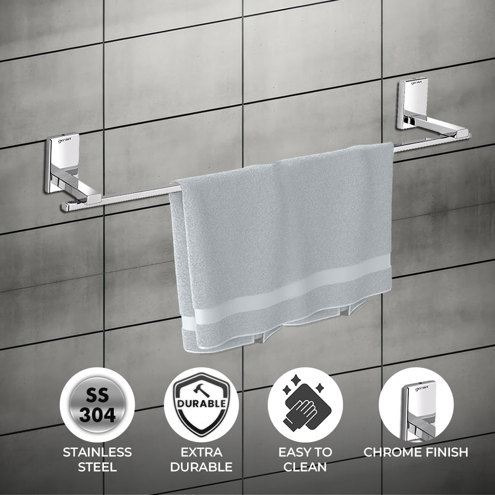 Germa Sanitarywares 304 Stainless Steel Towel Hanger for Bathroom | Towel Rail for Wash Room | Towel Rod | Towel Bar | Bathroom Accessories (Chrome)