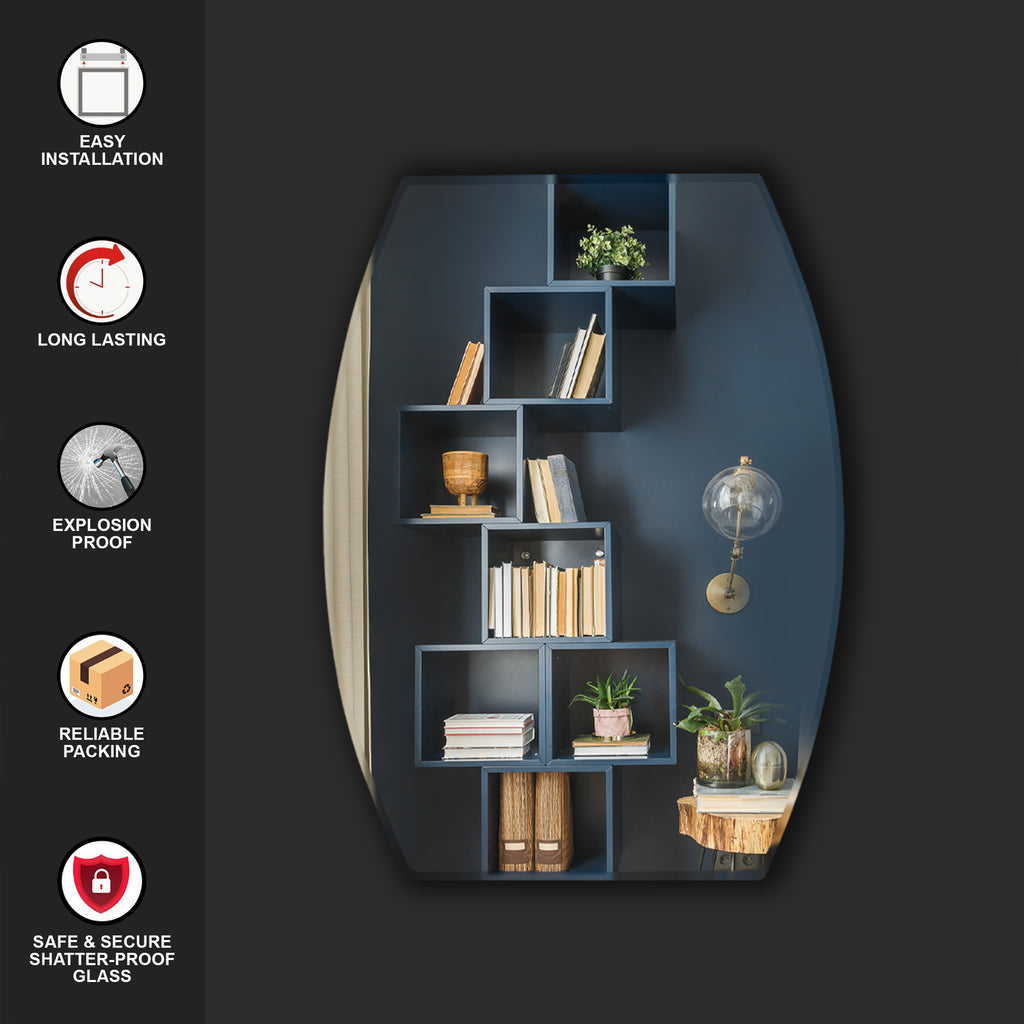 Germa Semi-Oval Rectangular Wall Mounted Frameless Mirror with Beveled Edges/Wall Mirror for Bathroom/Living Room/Bed Room/Dressing Room – 18x24inch