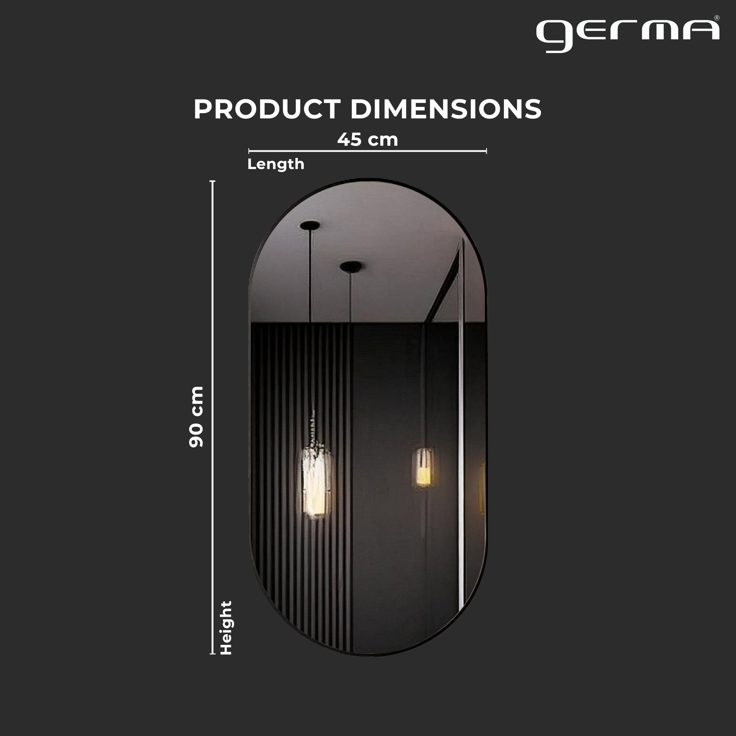 Aluminum Frame Mirror - Capsule Shape 90cm x 45cm