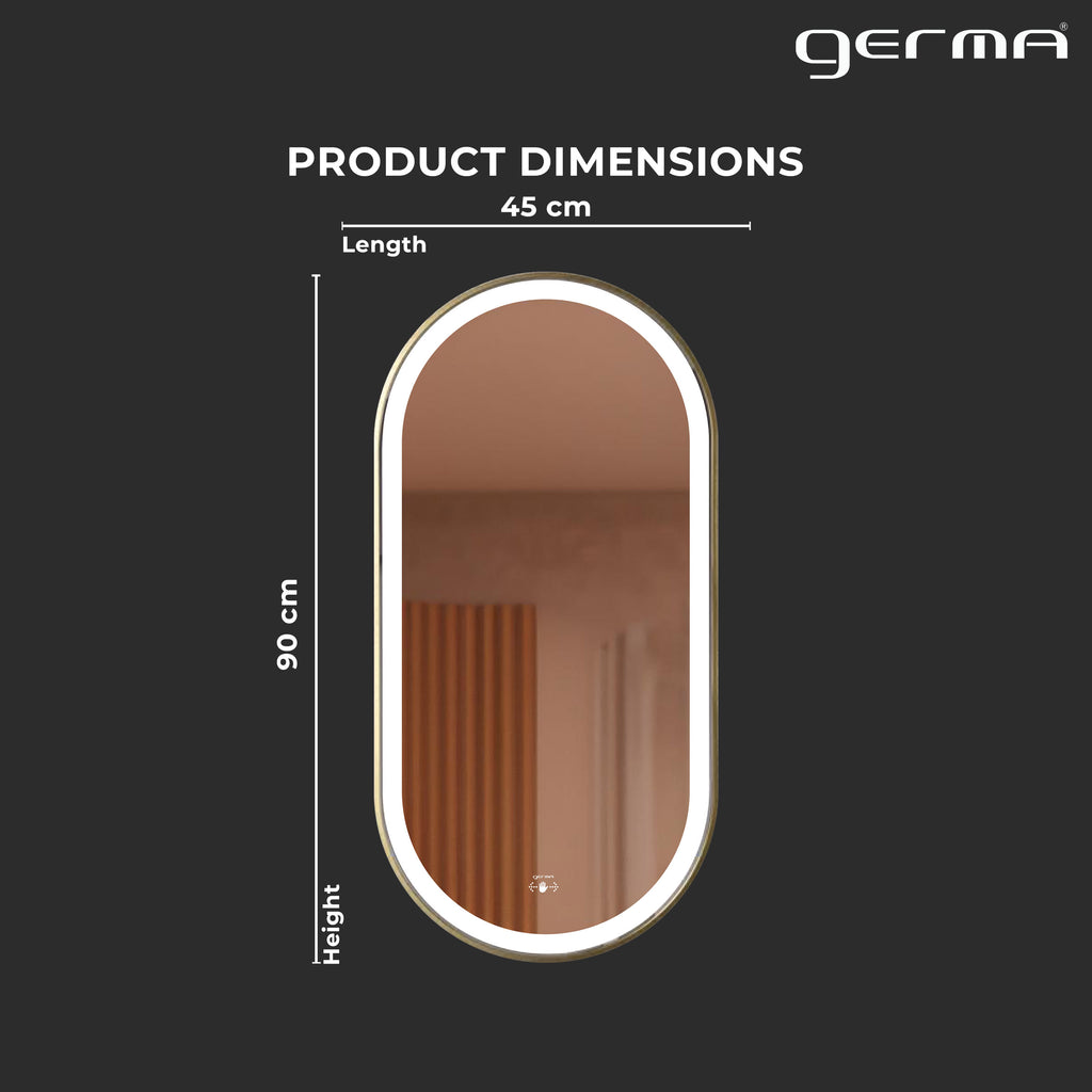 Aluminum Frame Led Mirror 3Light Dimmer with Wave Sensor - Capsule Shape 90cm x 45cm