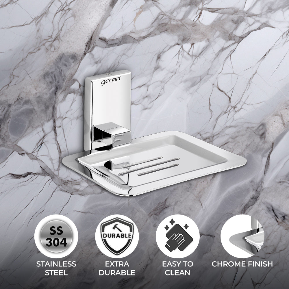 Germa Sanitarywares 304 Stainless Steel Soap Dish Holder for Bathroom | Soap Stand for Wash Room | Soap Case | Bathroom Accessories (Chrome)