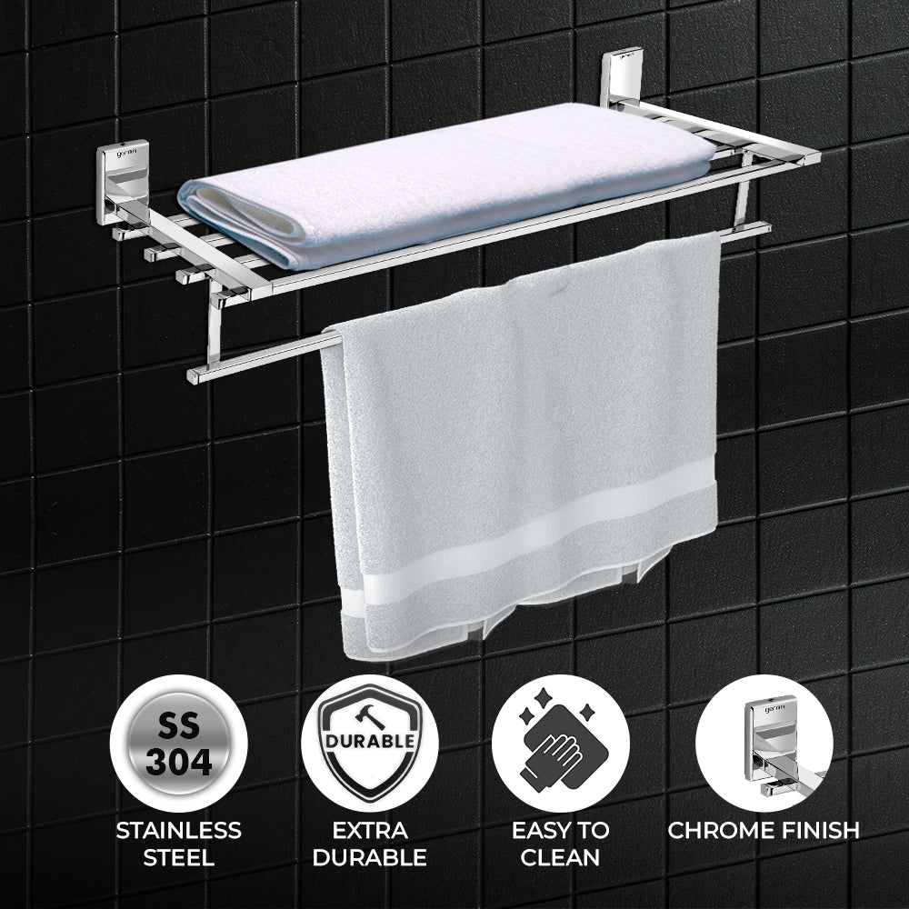 Germa Sanitarywares 304 Stainless Steel Towel Rack for Bathroom | Towel Stand for Wash Room | Towel Hanger | Bathroom Accessories (Chrome)