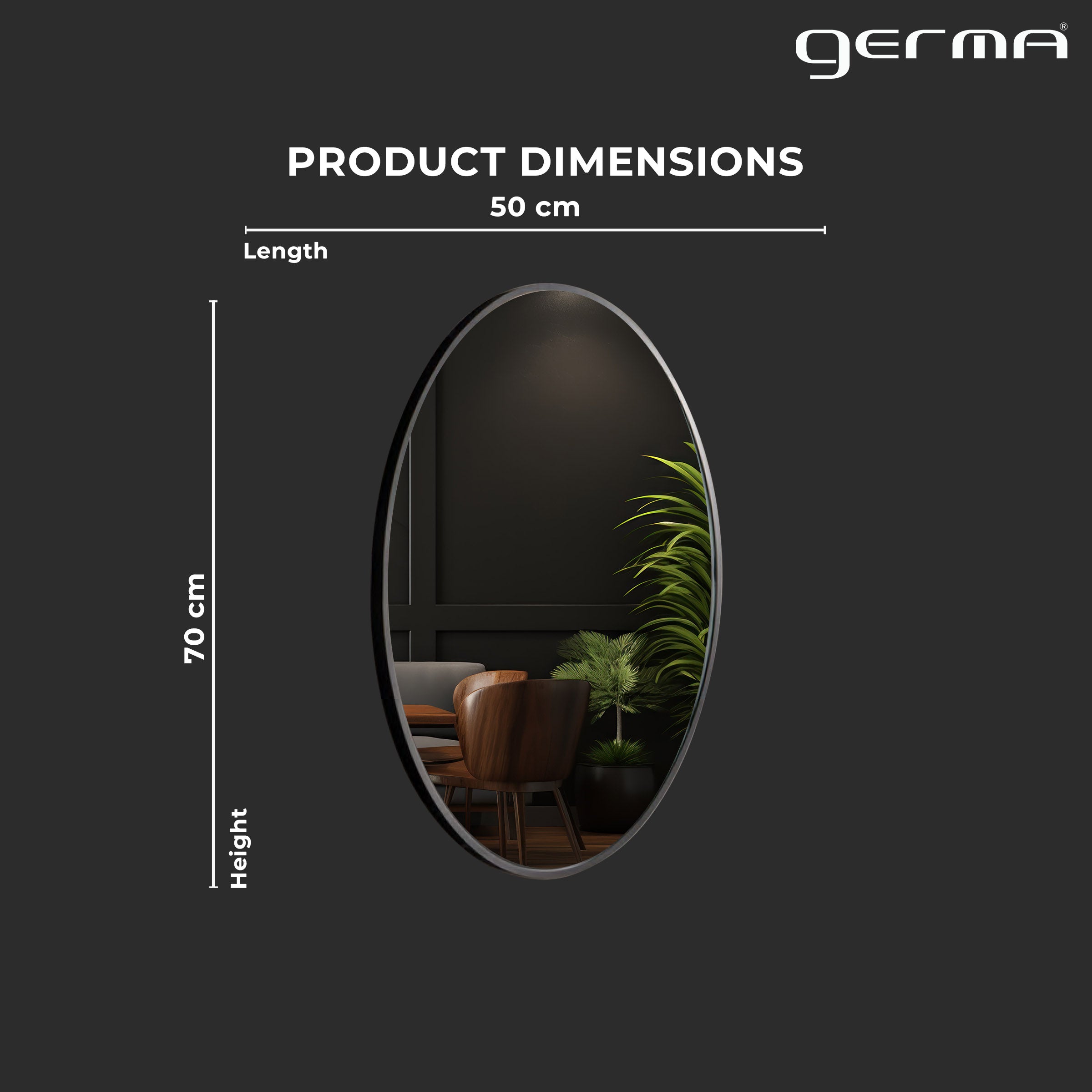 Aluminum Frame Mirror - Oval Shape 70cm x 50cm