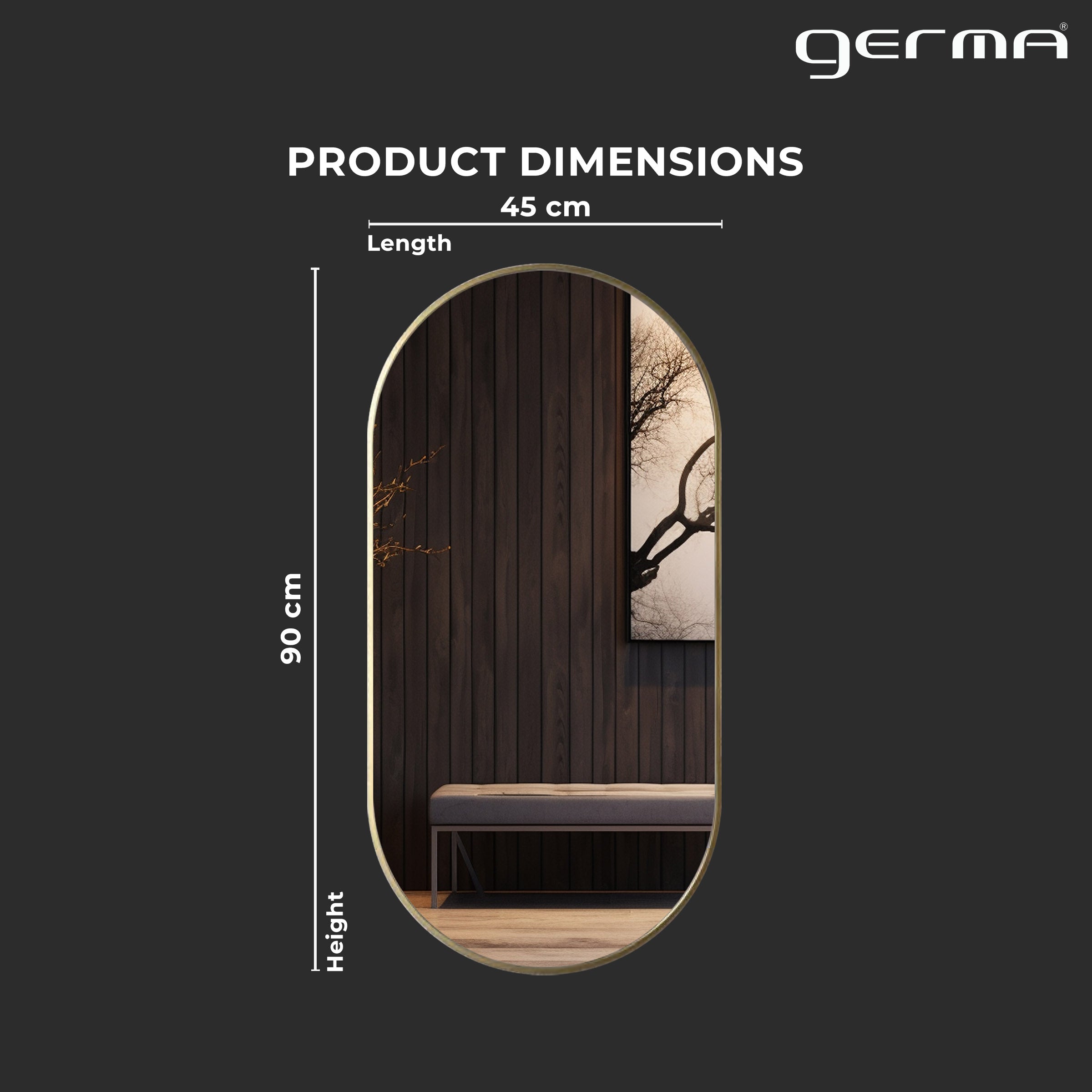 Aluminum Frame Mirror - Capsule Shape 90cm x 45cm