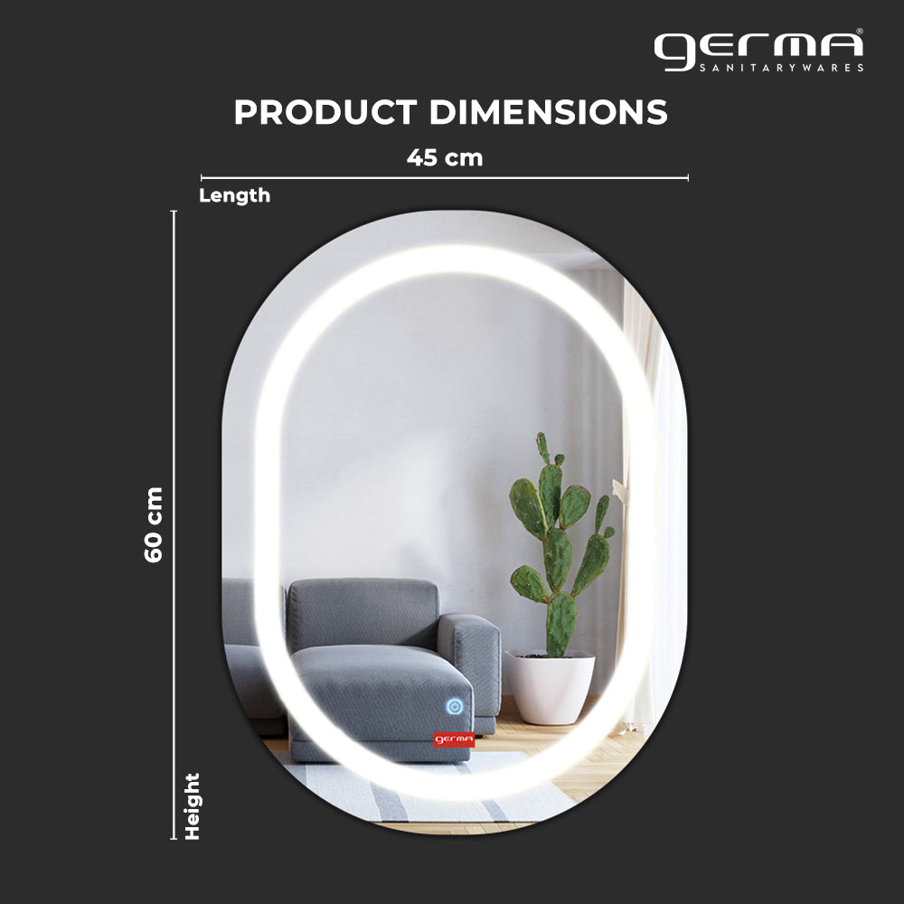 Germa LED Mirror for Bathroom with 3Lights Color Tone and Touch Sensor/Designer Mirror for Living & Bed Room/Dimmable and Memory Function Wall Mirror–Oval Capsule Shape(18x24Inch)