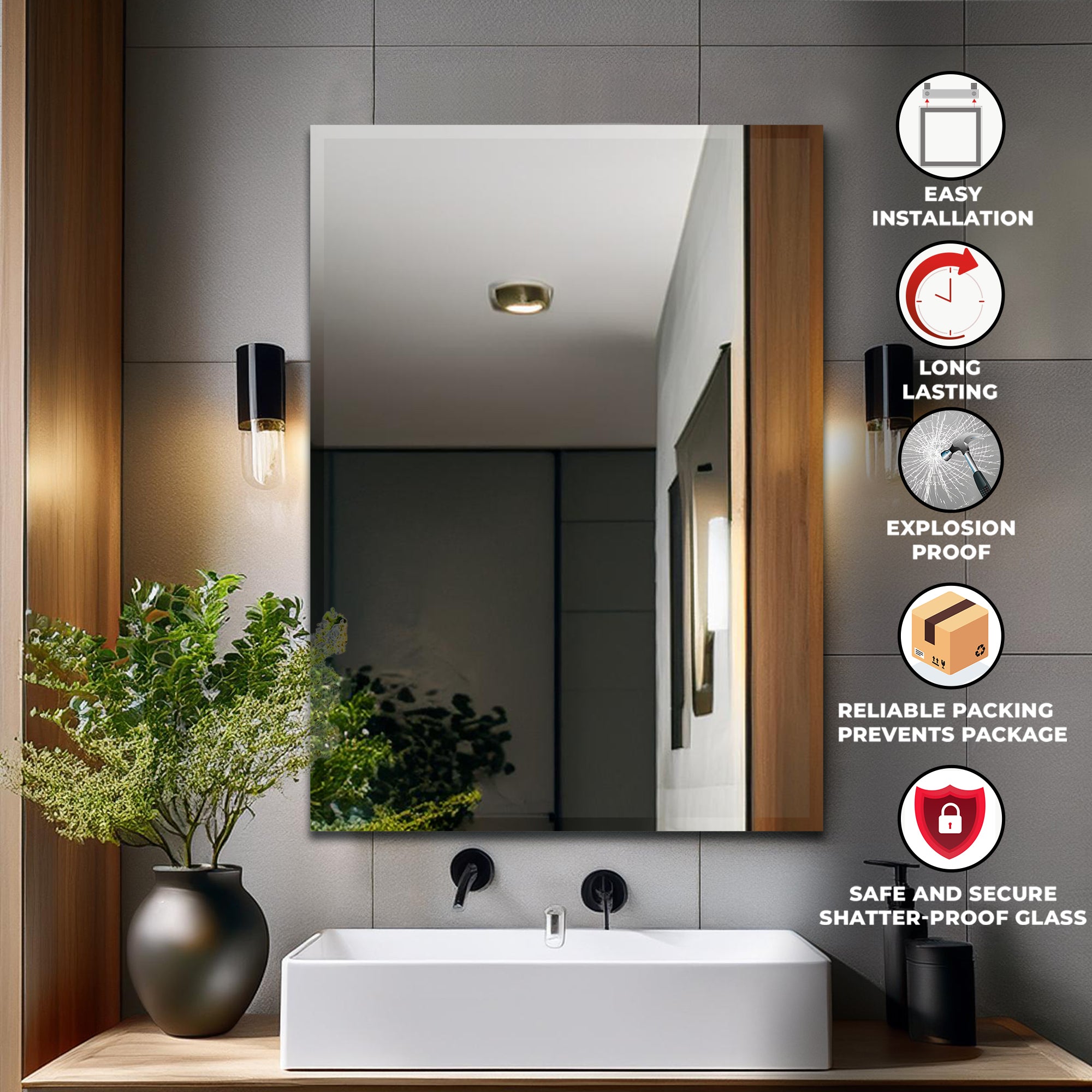 Germa Rectangular Wall Mounted Frameless Mirror with Beveled Edges/Wall Mirror for Bathroom/Living Room/Bed Room/Dressing Room (18x24inch)