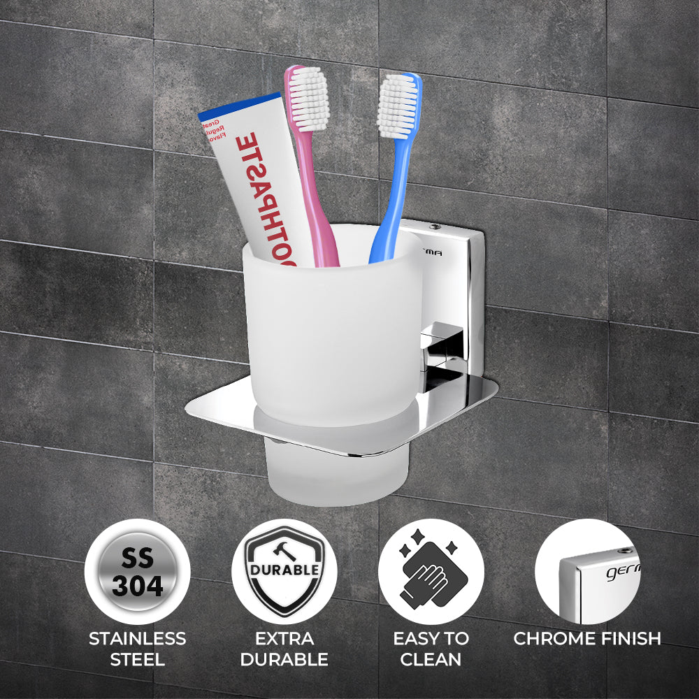 Germa Sanitarywares 304 Stainless Steel Tumbler Holder for Bathroom | Toothpaste and Brush Holder for Wash Room | Tumbler Stand | Bathroom Accessories (Chrome)