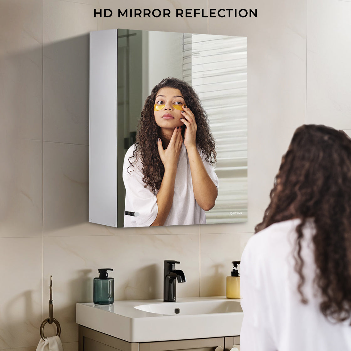 Germa Sanitarywares Premium 304 Grade Stainless Steel Bathroom Mirror Cabinet with Storage | Sleek Wall-Mounted Medicine Mirror Cabinet | Shelf with Mirror | Bathroom Organiser Chrome (14x20inch)