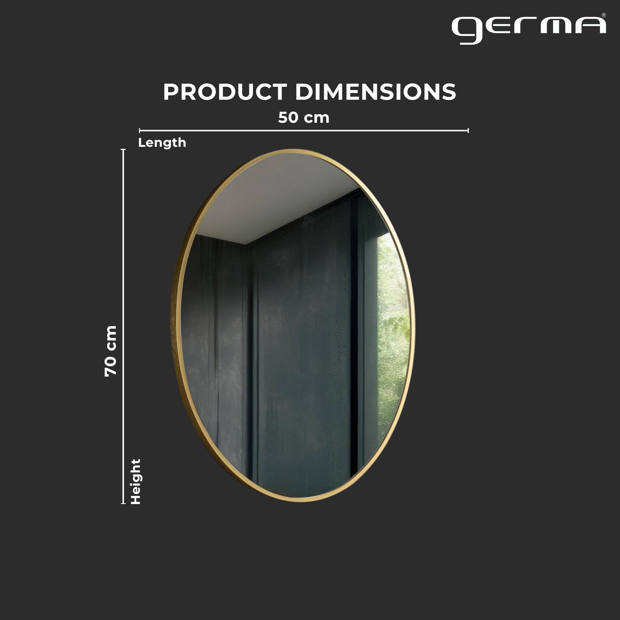 Aluminum Frame Mirror - Oval Shape 70cm x 50cm