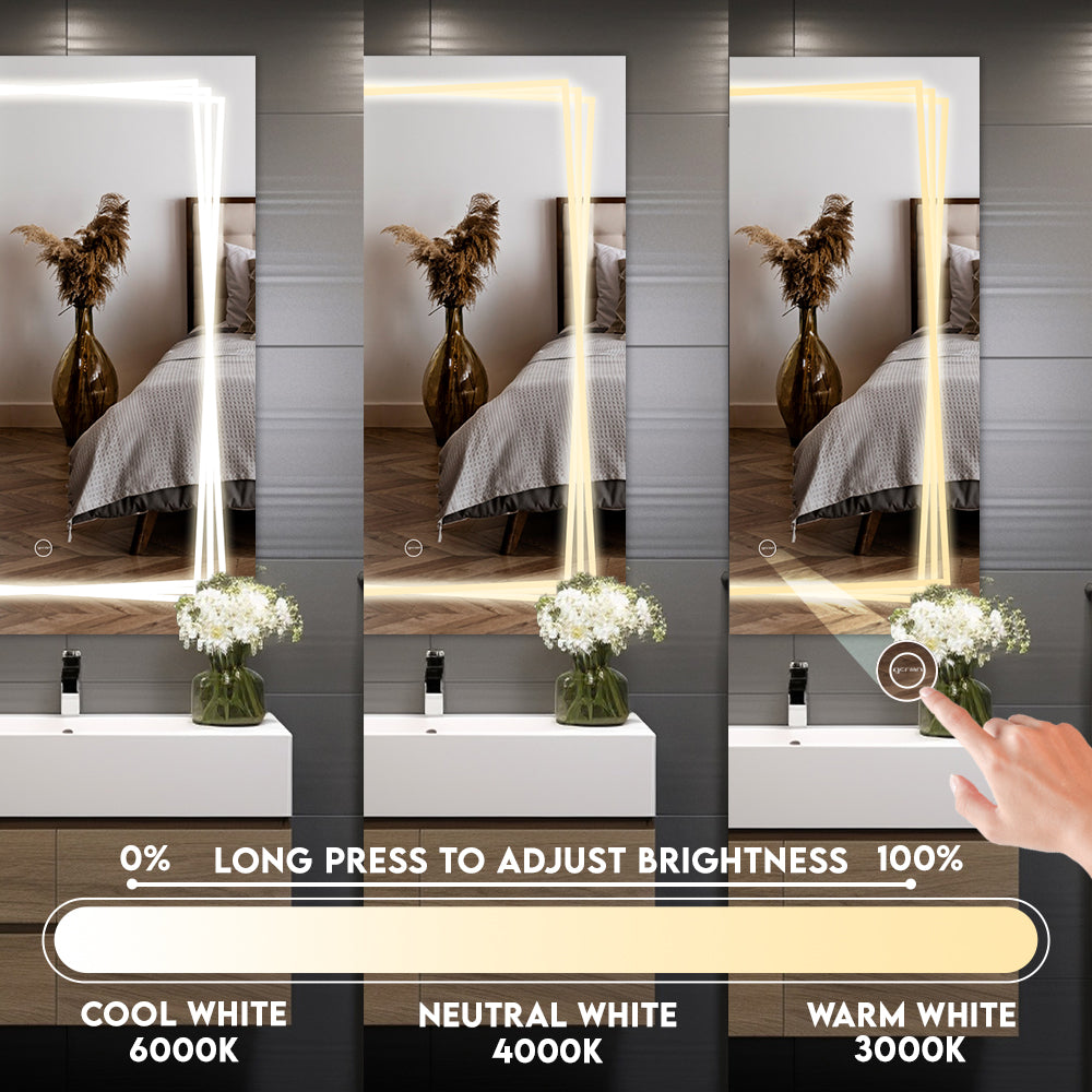 Germa LED Mirror for Bathroom with 3Lights Color Tone and Touch Sensor/Luxury Designer Mirror for Living & Bed Room/Dimmable and Memory Function Wall Mirror–Rectangular Shape(18x24Inch)