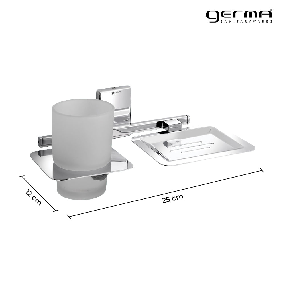 Germa Sanitarywares 304 Stainless Steel Soap Dish with Tumbler Holder for Bathroom | 2 in 1 Soap Holder with Tumbler Holder | Soap Dish | Tumbler Holder | Bathroom Accessories (Chrome)
