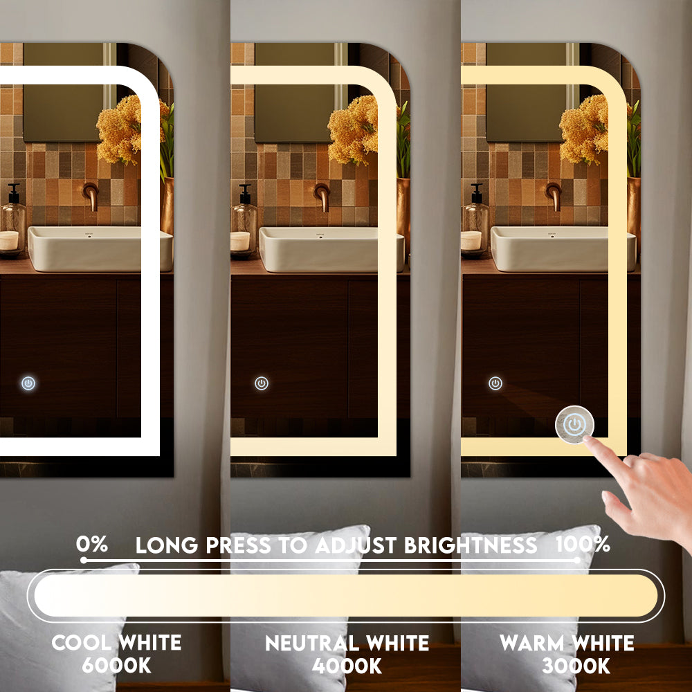 Germa One Side Curve Edge LED Mirror for Bathroom with 3Lights Color Tone and Touch Sensor/Designer Mirror for Living&Bed Room/Dimmable and Memory Function - Rectangle(18x24Inch)