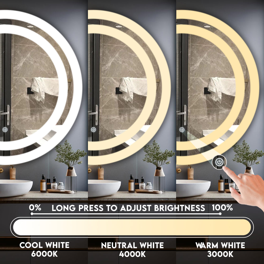 Germa Dual Line LED Mirror for Bathroom with 3Lights Color Tone and Touch Sensor/Designer Mirror for Living&Bed Room/Dimmable and Memory Function Wall Mirror–Round Shape