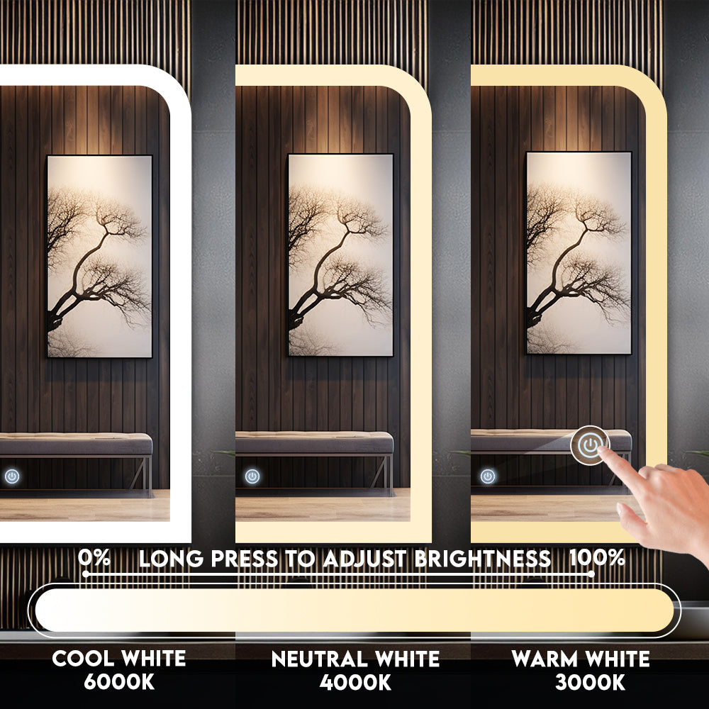 Germa One Side Curve Edge LED Mirror for Bathroom with 3Lights Color Tone and Touch Sensor/Designer Mirror for Living&Bed Room/Dimmable and Memory Function - Edge Light (18x24Inch)