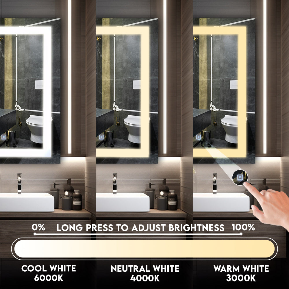 Germa LED Mirror for Bathroom with 3Lights Color Tone and Touch Sensor/Designer Mirror for Living & Bed Room/Dimmable and Memory Function Wall Mirror–Rectangular Shape(18x24Inch)