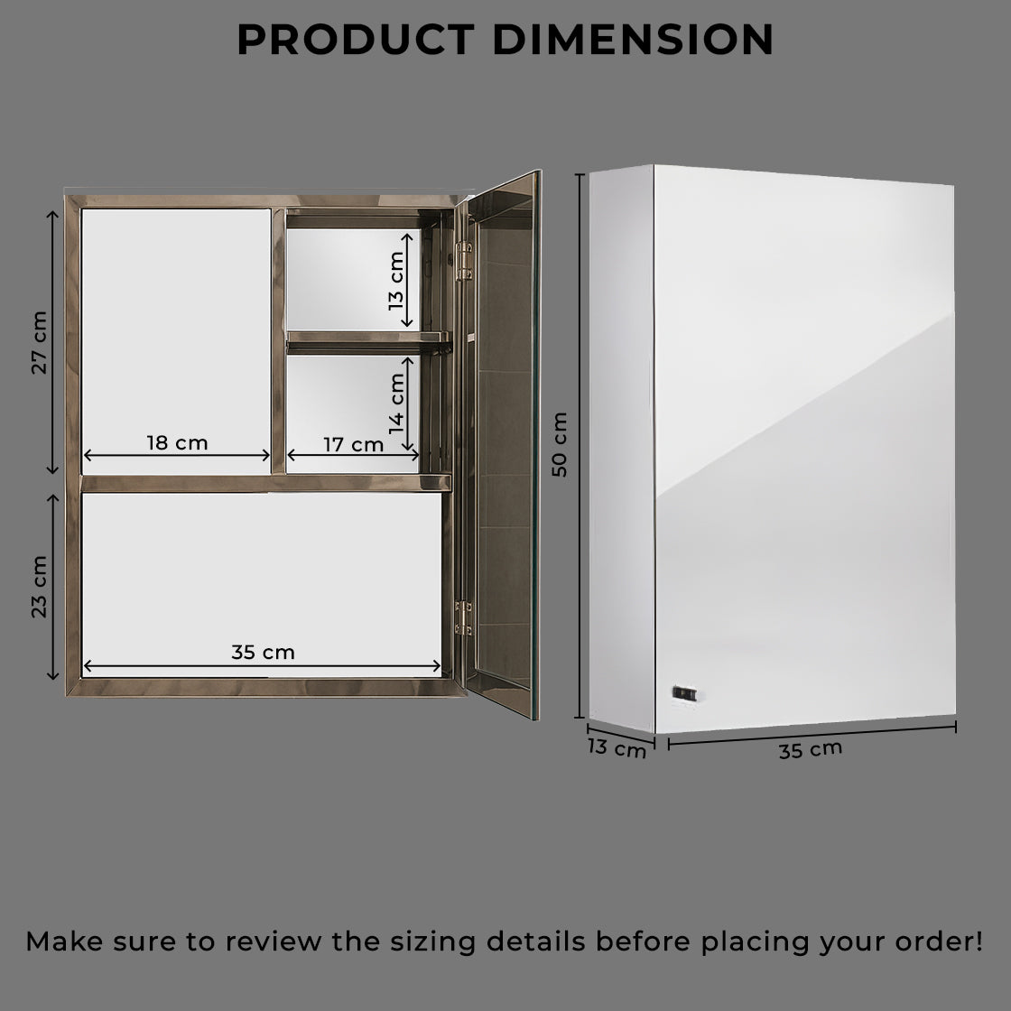 Germa Sanitarywares Premium 304 Grade Stainless Steel Bathroom Mirror Cabinet with Storage | Sleek Wall-Mounted Medicine Mirror Cabinet | Shelf with Mirror | Bathroom Organiser Chrome (14x20inch)