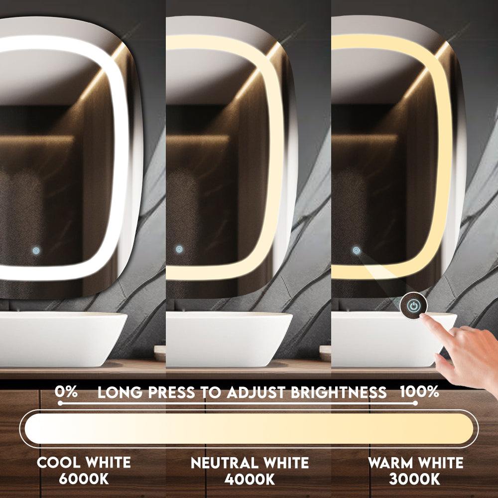 Germa LED Mirror for Bathroom with 3Lights Color Tone and Touch Sensor/Designer Mirror for Living Bed &Bath Room/Dimmable and Memory Function Wall Mirror–Rectangular Shape(18x24Inch)