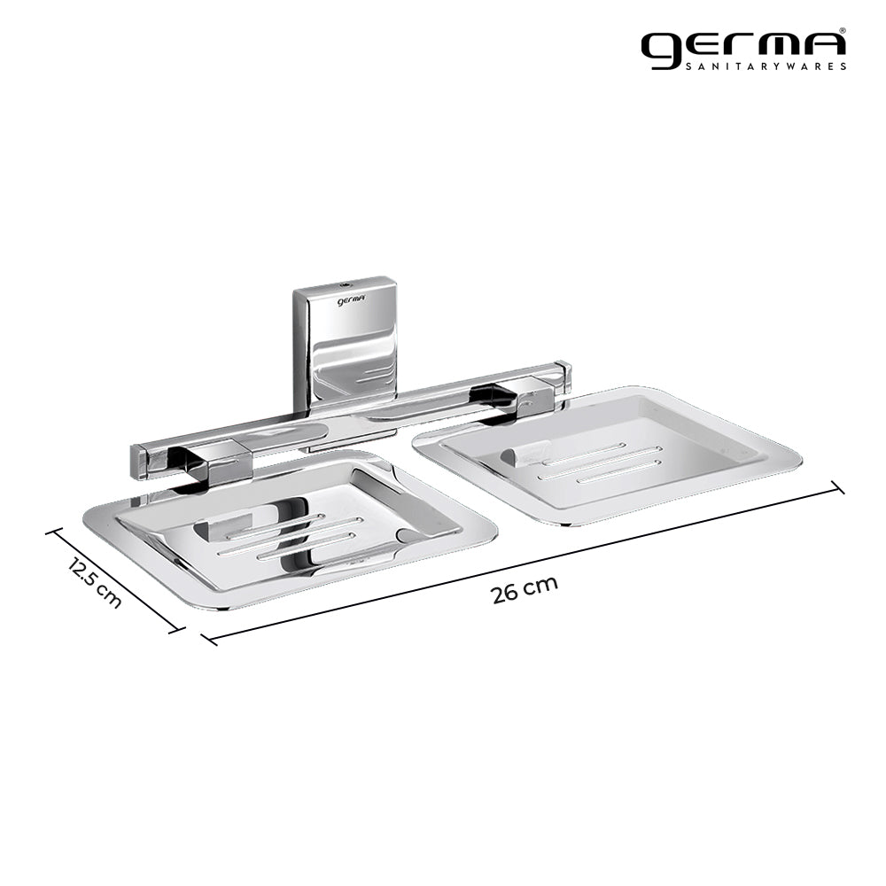 Germa Sanitarywares 304 Stainless Steel Double Soap Dish Holder for Bathroom | Soap Stand for Wash Room | Soap Case | Bathroom Accessories (Chrome)