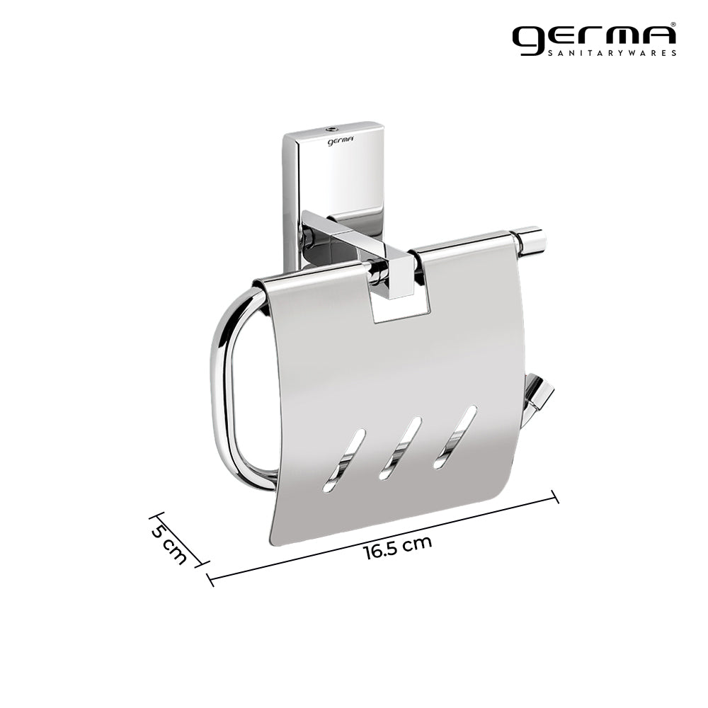 Germa Sanitarywares 304 Stainless Steel Toilet Paper Holder with Flap Guard for Bathroom | Toilet Tissue Paper Holder | Tissue Paper Bundle Holder | Paper Roll Holder | Bathroom Accessories (Chrome)