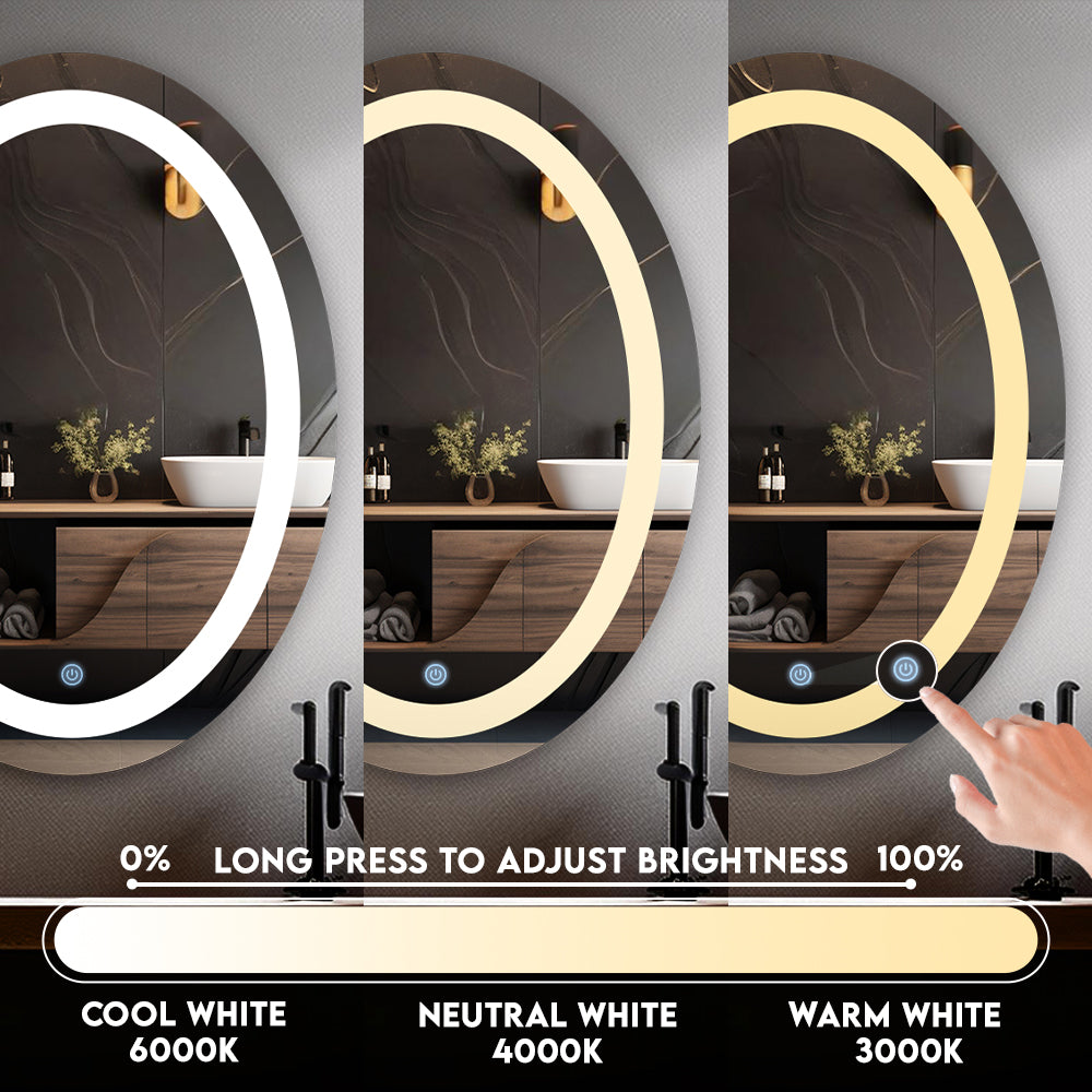 Germa LED Mirror for Bathroom with 3Lights Color Tone and Touch Sensor/Led Mirror for Bathroom Living & Bed Room/Dimmable and Memory Function Wall Mirror–Oval Shape(18x24Inch)