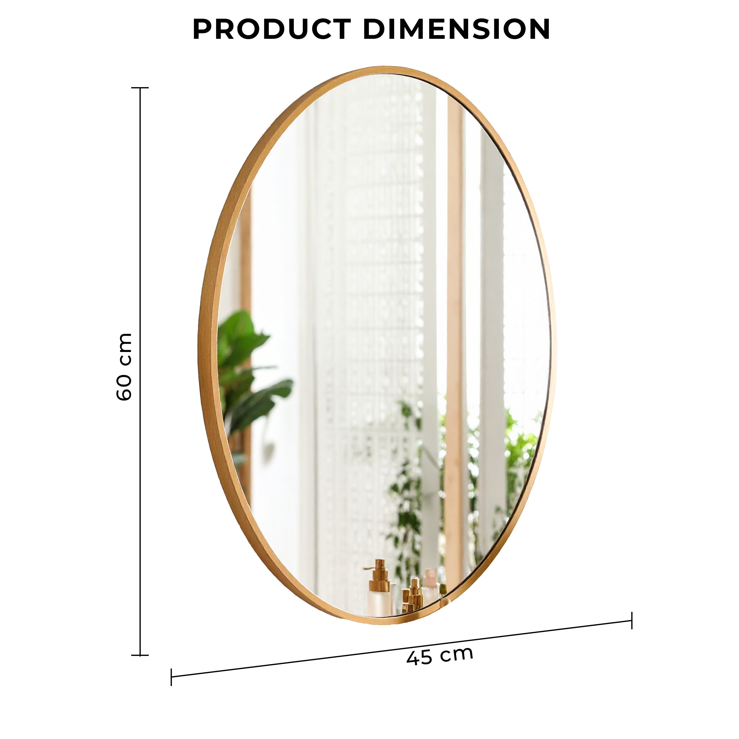 Germa Aluminium Brushed Framed Mirror for Bathroom | Wall Mounted Shatter Proof | Decorative HD Vanity Mirror for Bathroom | Living | Bed Room | Oval Shape (18x24)