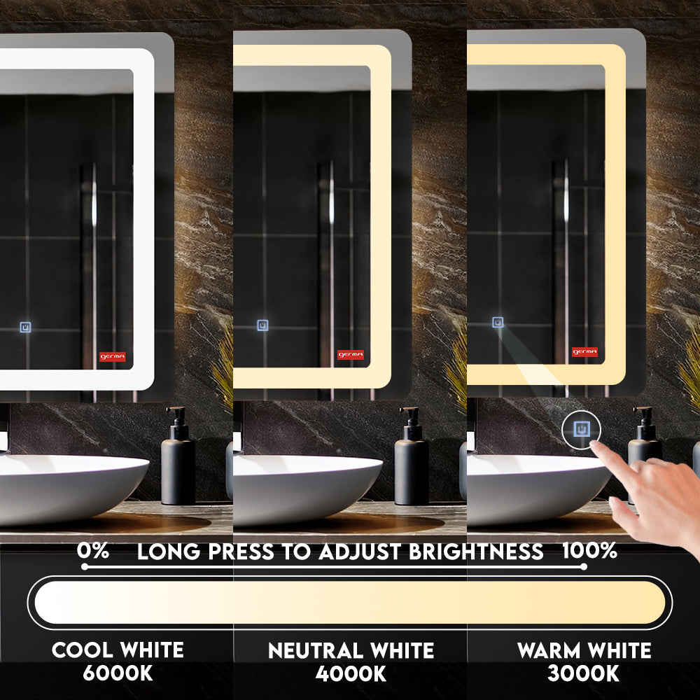 Germa Curve Edge LED Mirror for Bathroom with 3Lights Color Tone and Touch Sensor/Designer Mirror for Living&Bed Room/Dimmable and Memory Function Wall Mirror-Rectangle Shape 18x24Inch