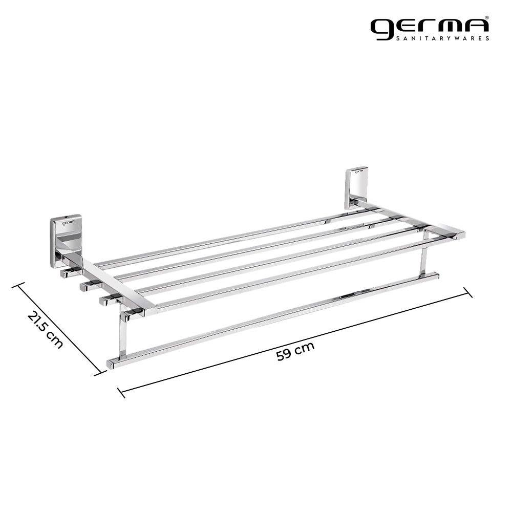 Germa Sanitarywares 304 Stainless Steel Towel Rack for Bathroom | Towel Stand for Wash Room | Towel Hanger | Bathroom Accessories (Chrome)