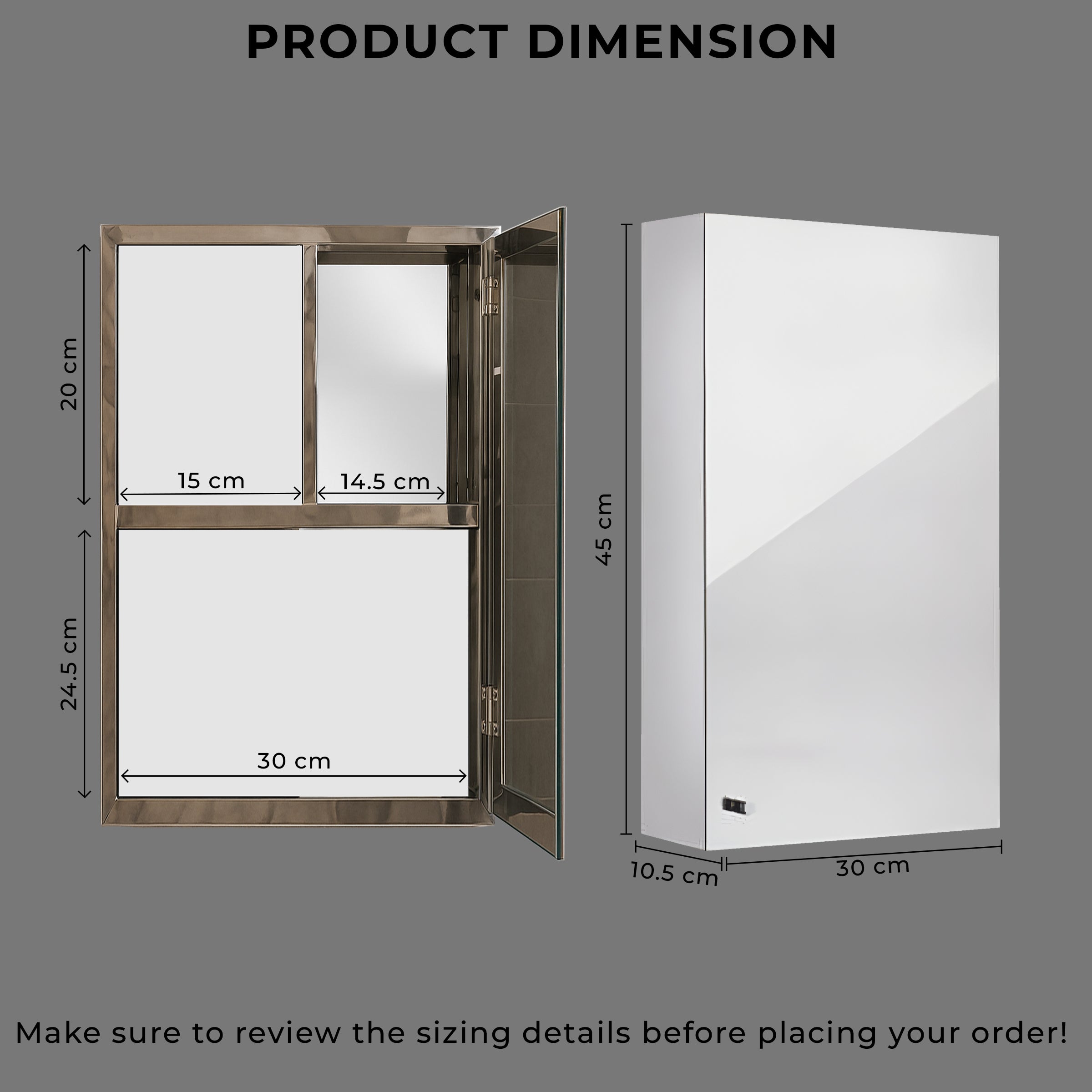 Germa Sanitaryware Premium 304 Grade Stainless Steel Bathroom Mirror Cabinet with Storage | Sleek Wall-Mounted Medicine Mirror Cabinet | Shelf with Mirror | Bathroom Organiser Chrome (12x18 Inch)