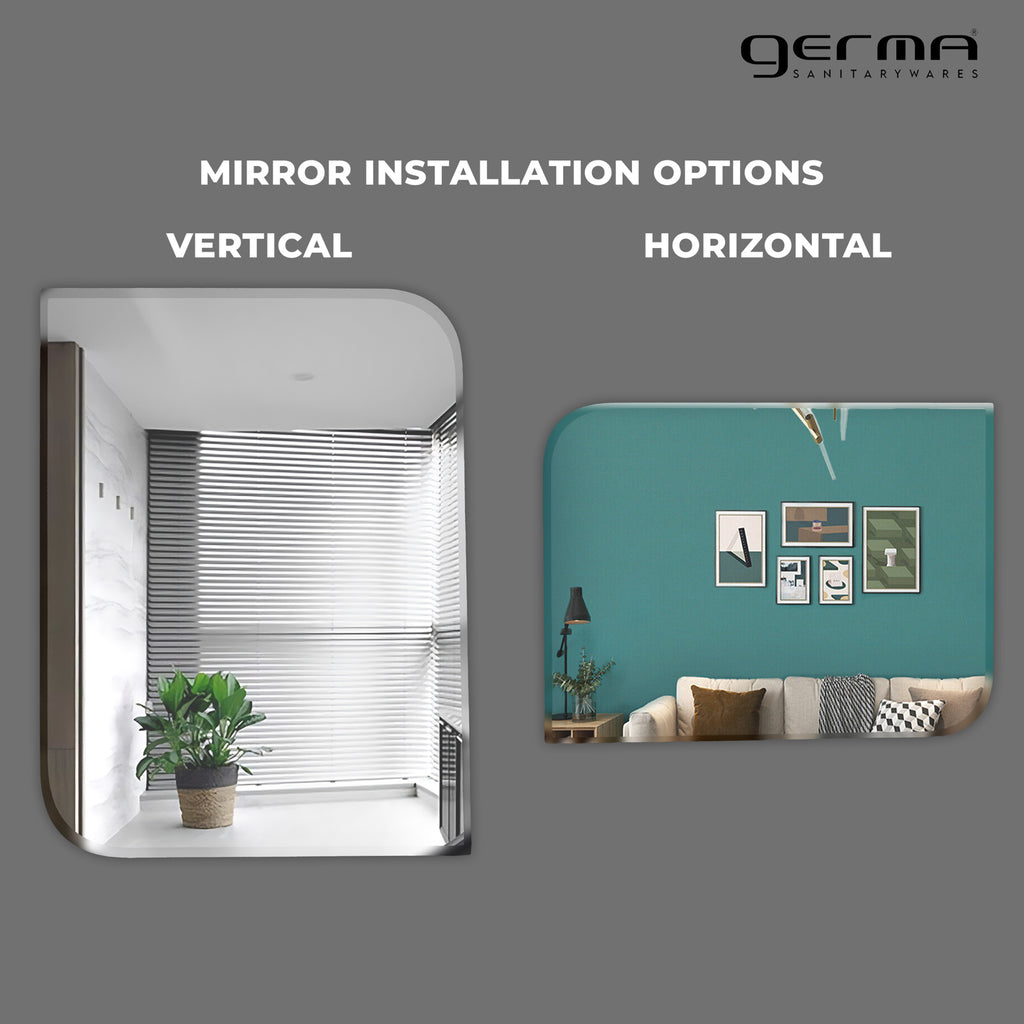 Germa One Side Curve Edge & Rectangular Wall Mounted Frameless Mirror With Beveled Edges/Wall Mirror For Bathroom/Living Room/Bed Room/Dressing Room 18x24inch