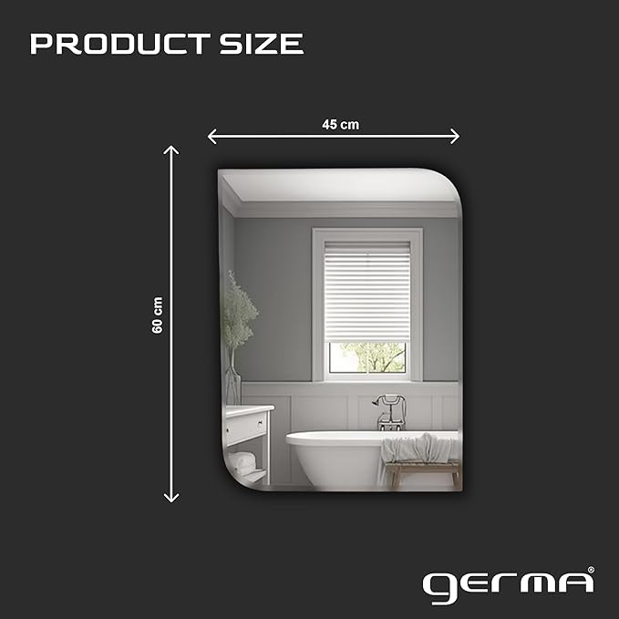 Germa One Side Curve Edge & Rectangular Wall Mounted Frameless Mirror With Beveled Edges/Wall Mirror For Bathroom/Living Room/Bed Room/Dressing Room 18x24inch