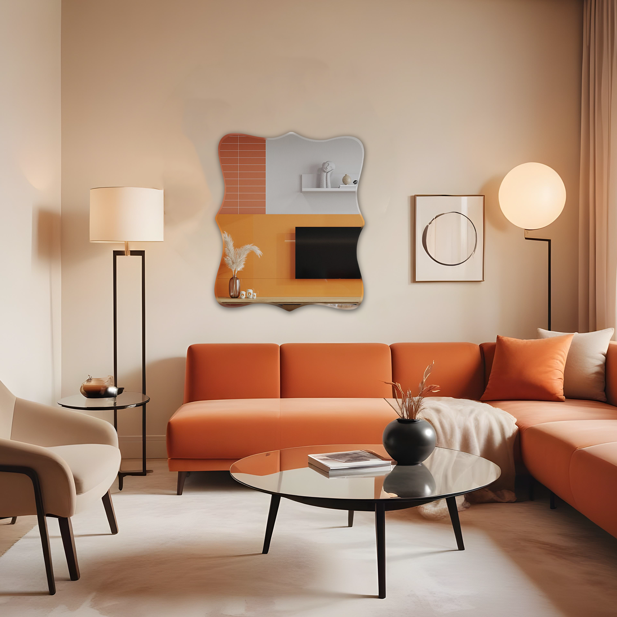 Germa Wavy Edge Rectangle Wall Mounted Frameless Mirror with Beveled Edges/Wall Mirror for Bathroom/Living Room/Bed Room/Dressing Room (60cm x 45cm)