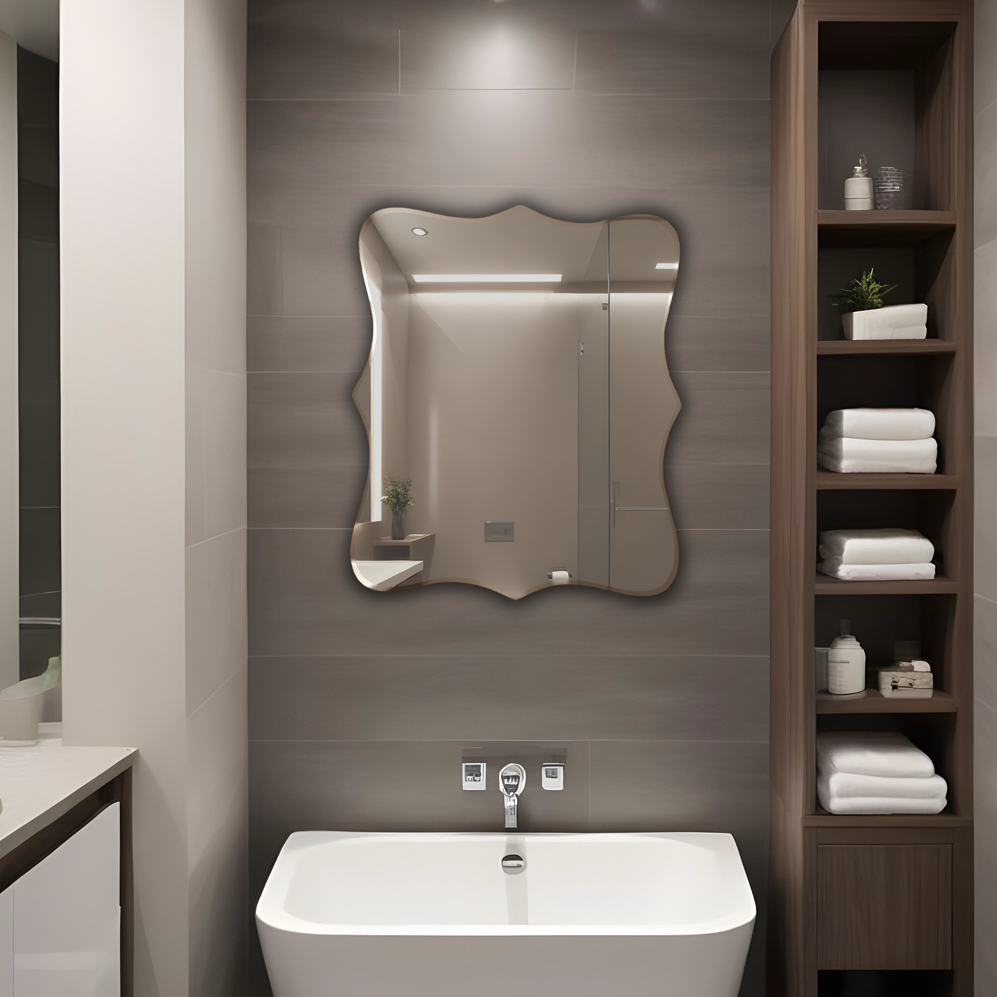 Germa Wavy Edge Rectangle Wall Mounted Frameless Mirror with Beveled Edges/Wall Mirror for Bathroom/Living Room/Bed Room/Dressing Room (60cm x 45cm)