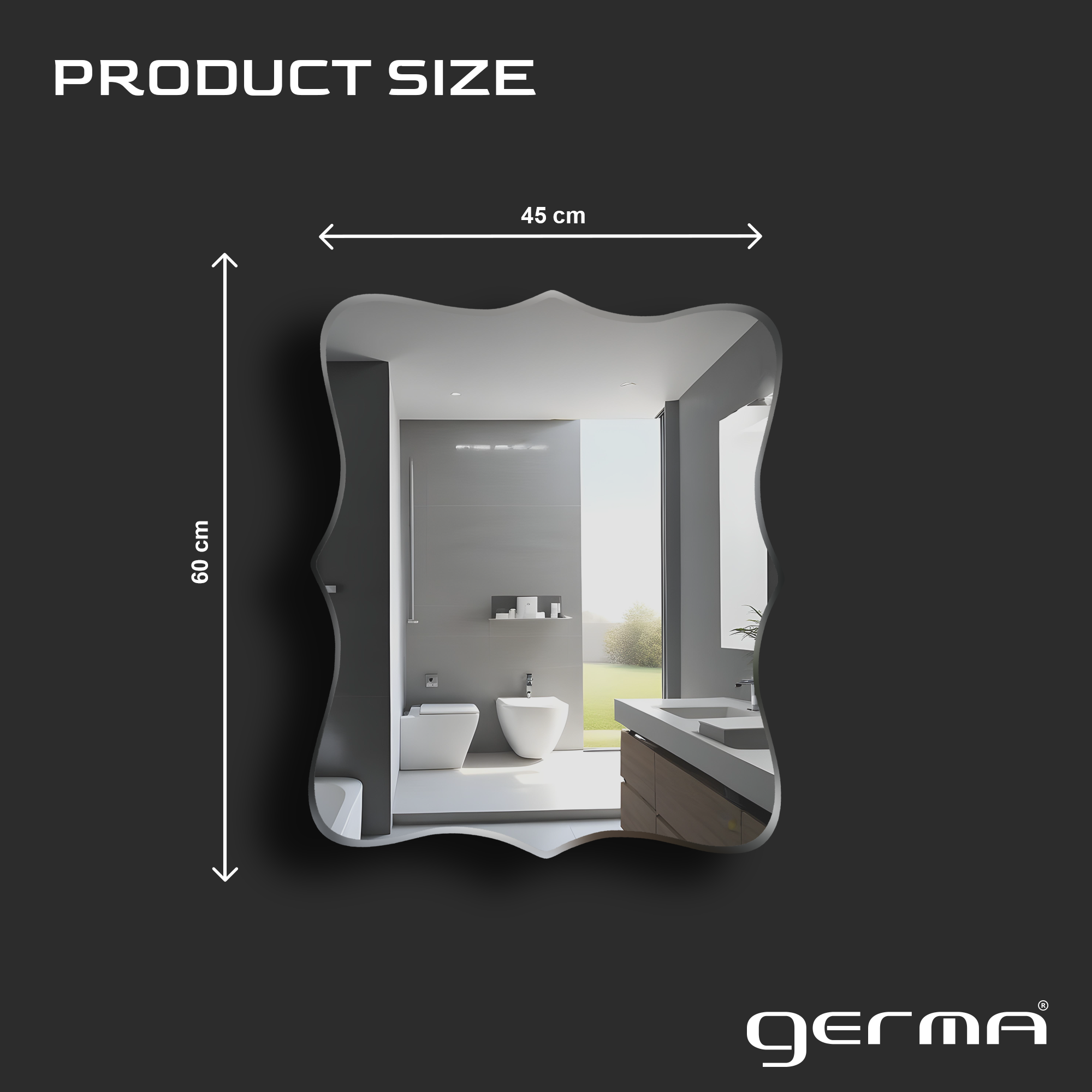 Germa Wavy Edge Rectangle Wall Mounted Frameless Mirror with Beveled Edges/Wall Mirror for Bathroom/Living Room/Bed Room/Dressing Room (60cm x 45cm)