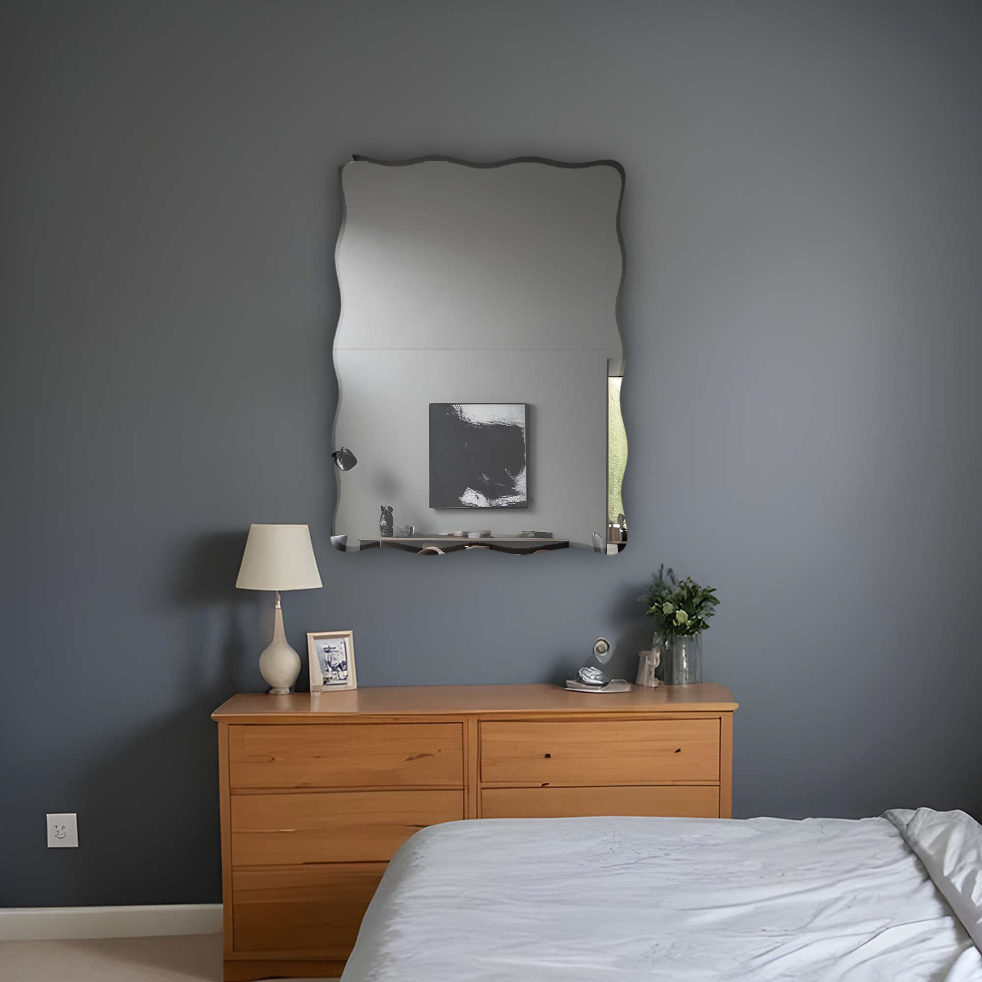 Germa Rectanglur Wall Mounted Frameless Mirror with Beveled Edges/Wall Mirror for Bathroom/Living Room/Bed Room/Dressing Room (60cm x 45cm)