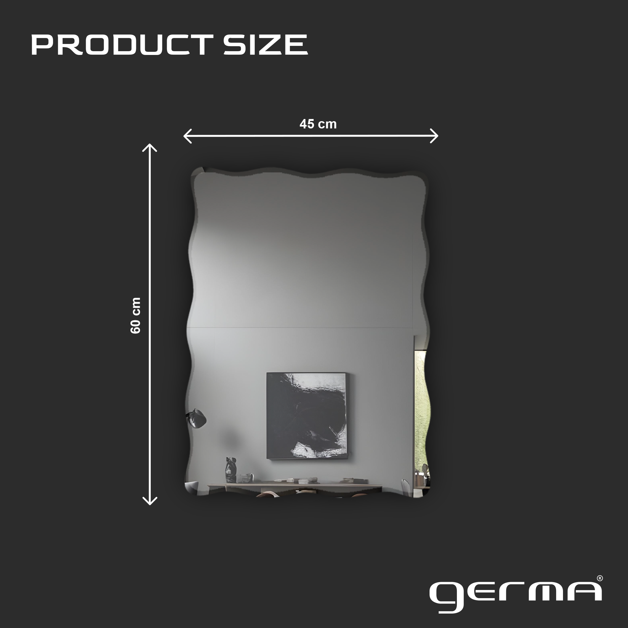 Germa Rectanglur Wall Mounted Frameless Mirror with Beveled Edges/Wall Mirror for Bathroom/Living Room/Bed Room/Dressing Room (60cm x 45cm)