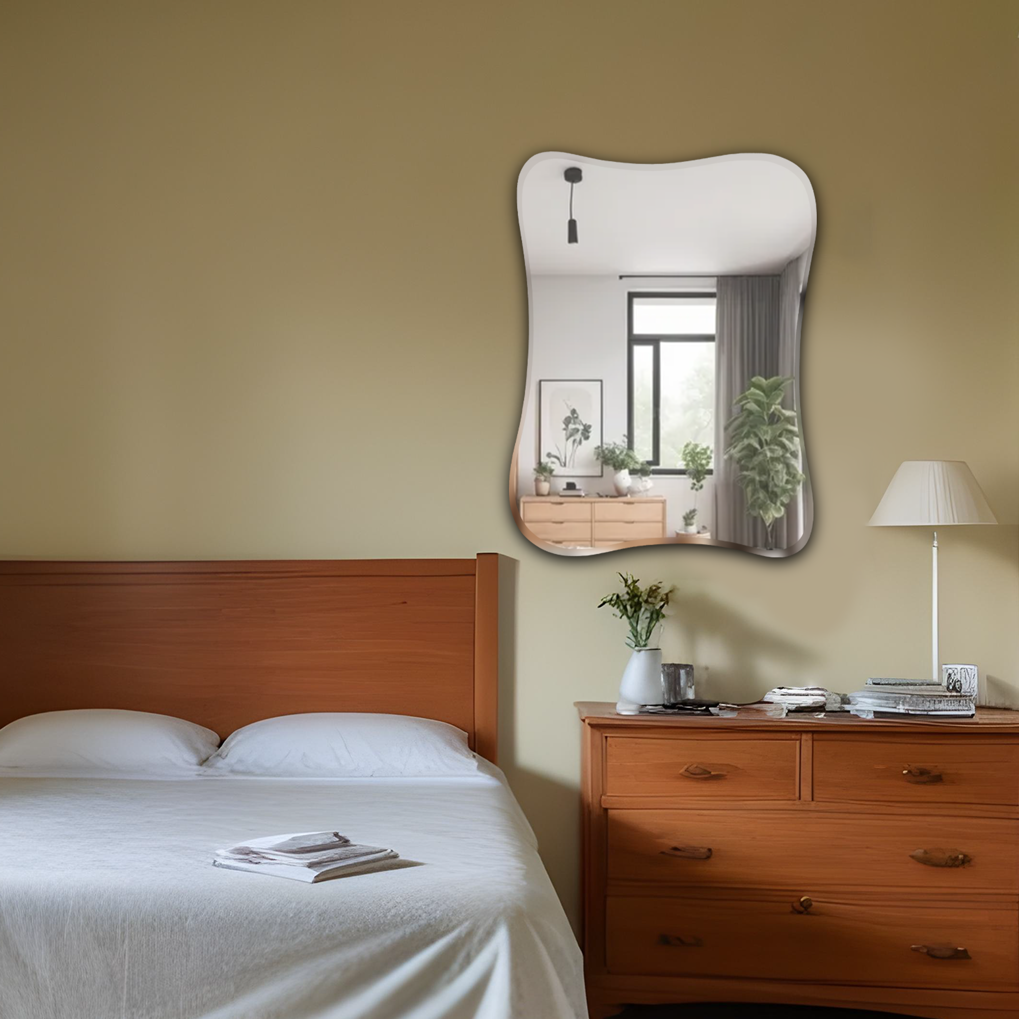 Germa Sanitarywares Amoeba Shape Designer Wall Mounted Frameless Mirror with Beveled Edges/Wall Mirror for Bathroom/Living Room/Bed Room/Dressing Room – 18x24inch