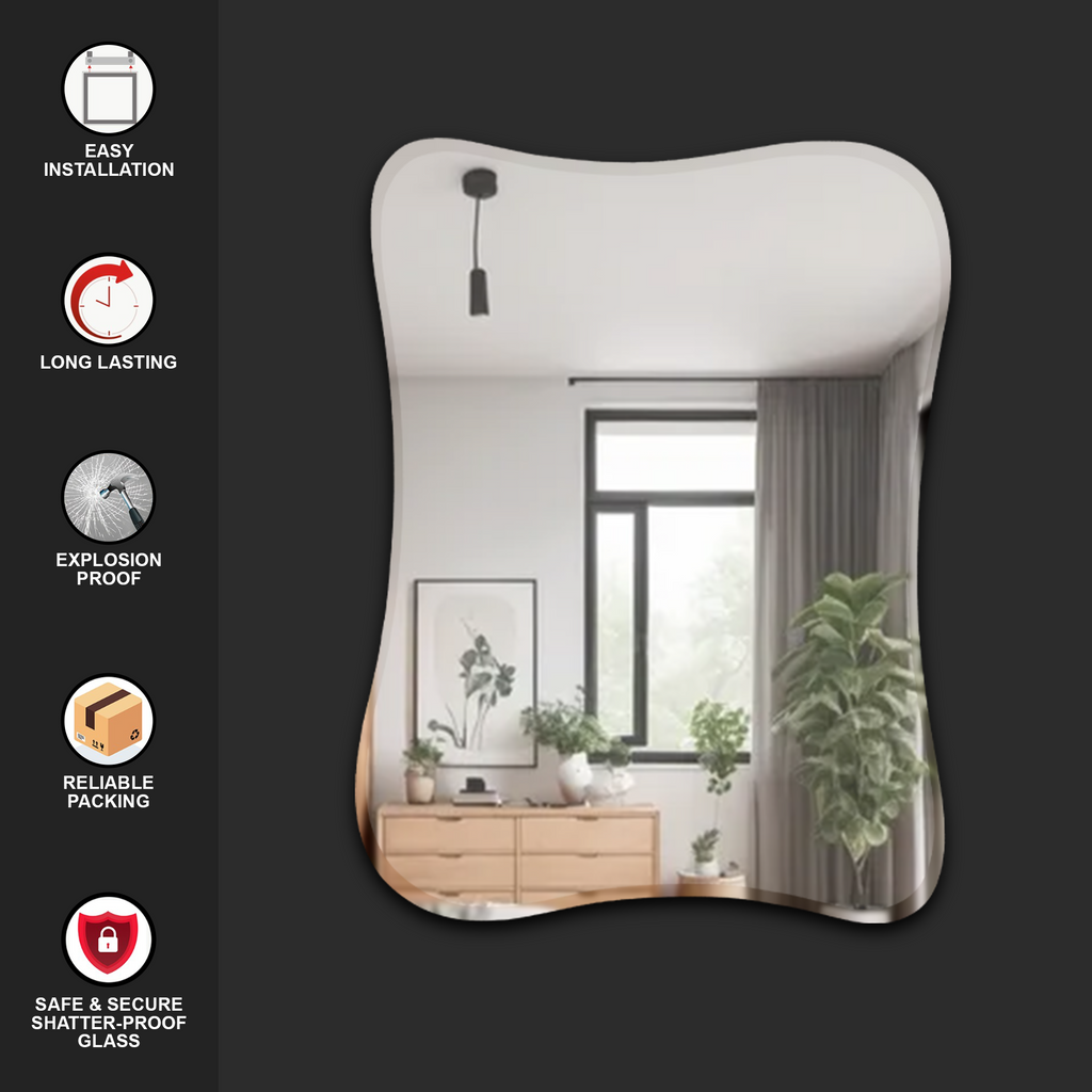 Germa Sanitarywares Amoeba Shape Designer Wall Mounted Frameless Mirror with Beveled Edges/Wall Mirror for Bathroom/Living Room/Bed Room/Dressing Room – 18x24inch