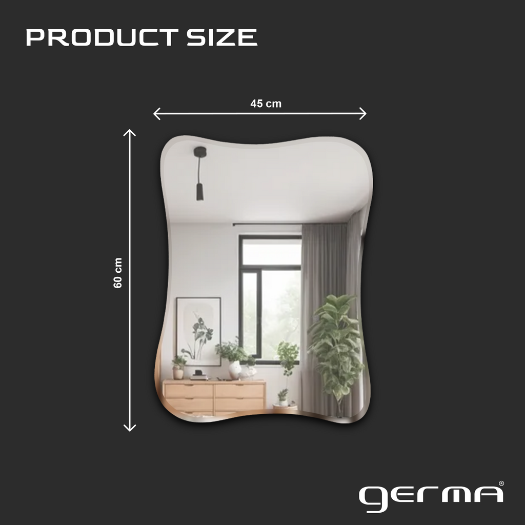 Germa Sanitarywares Amoeba Shape Designer Wall Mounted Frameless Mirror with Beveled Edges/Wall Mirror for Bathroom/Living Room/Bed Room/Dressing Room – 18x24inch