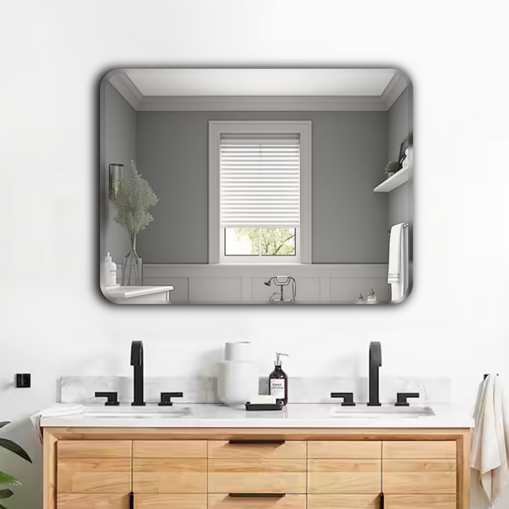 Germa Sanitarywares Curve Edge Rectangle Wall Mounted Unframed Mirror with Beveled Edges/Wall Mirror for Bathroom/Living Room/Bed Room/Dressing Room (18x24inch)