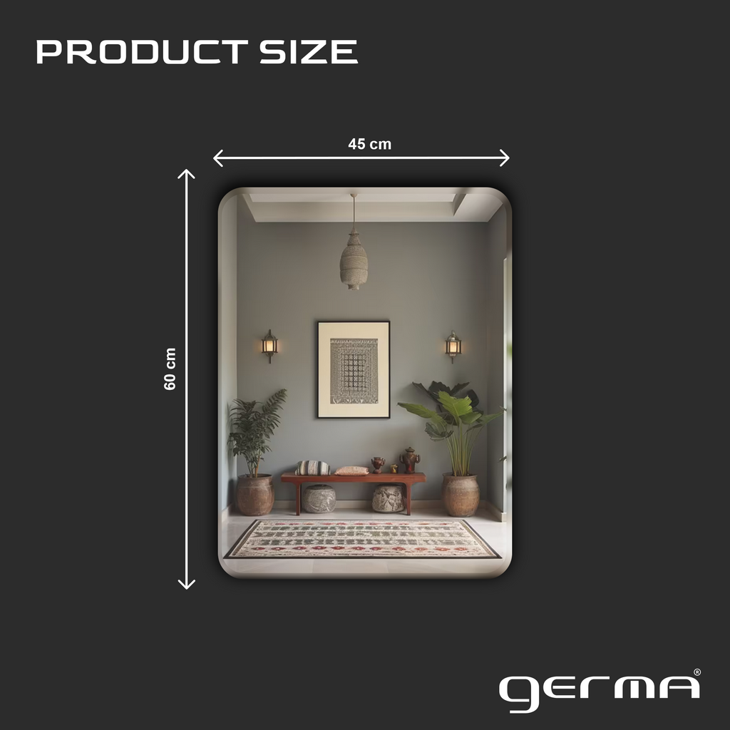 Germa Sanitarywares Curve Edge Rectangle Wall Mounted Unframed Mirror with Beveled Edges/Wall Mirror for Bathroom/Living Room/Bed Room/Dressing Room (18x24inch)