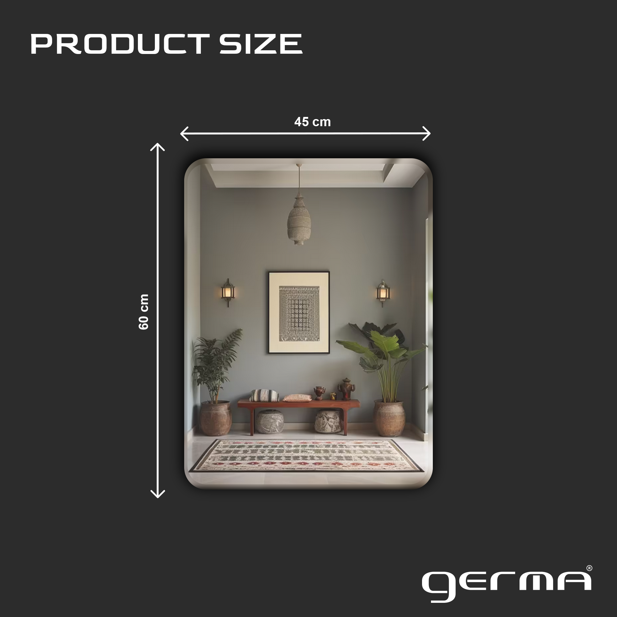 Germa Sanitarywares Curve Edge Rectangle Wall Mounted Unframed Mirror with Beveled Edges/Wall Mirror for Bathroom/Living Room/Bed Room/Dressing Room (18x24inch)