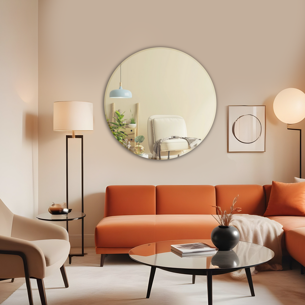 Germa Sanitarywares Round Wall Mounted Frameless Mirror with Beveled Edges/Wall Mirror for Bathroom/Living Room/Bed Room/Dressing Room – 24x24inch
