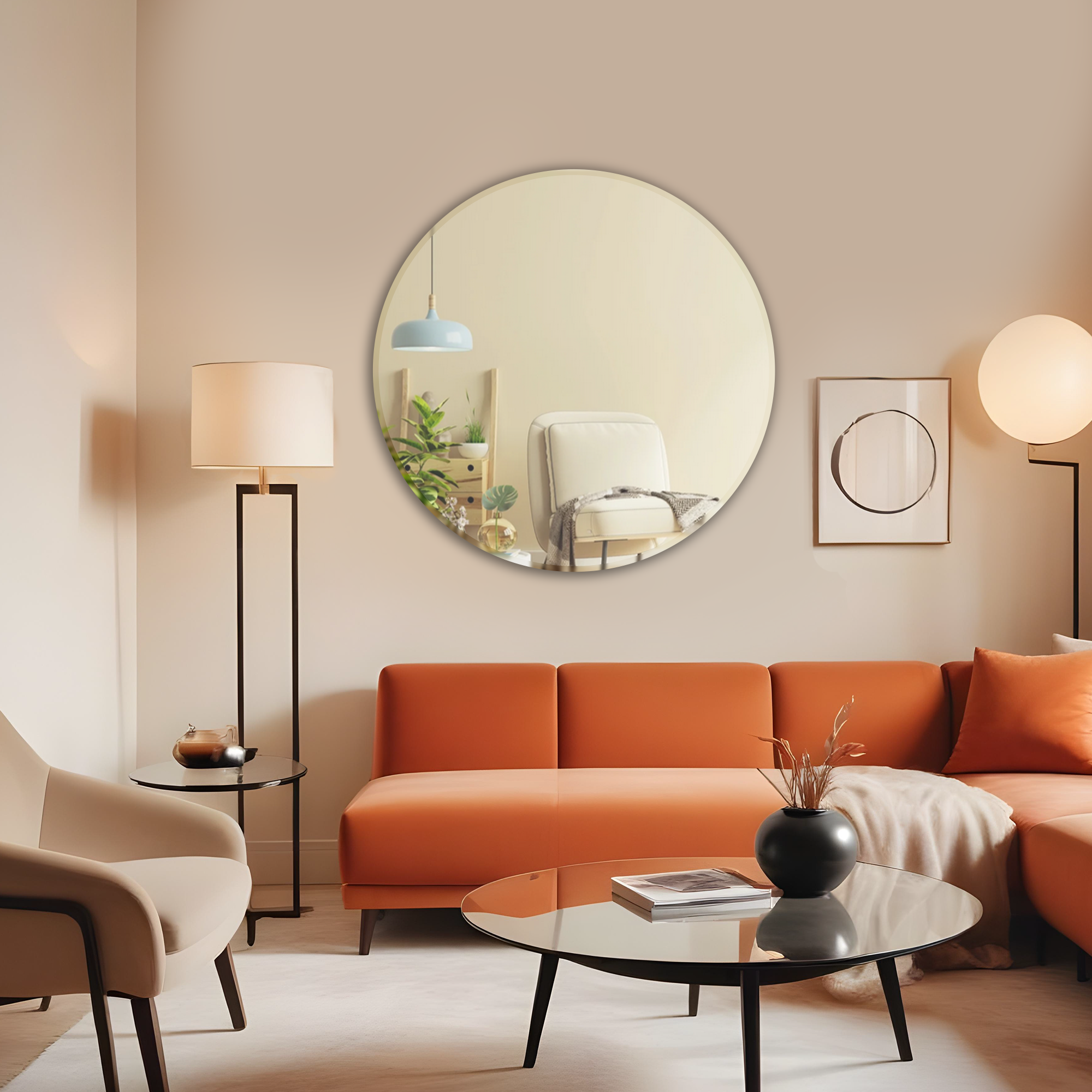 Germa Sanitarywares Round Wall Mounted Frameless Mirror with Beveled Edges/Wall Mirror for Bathroom/Living Room/Bed Room/Dressing Room – 24x24inch