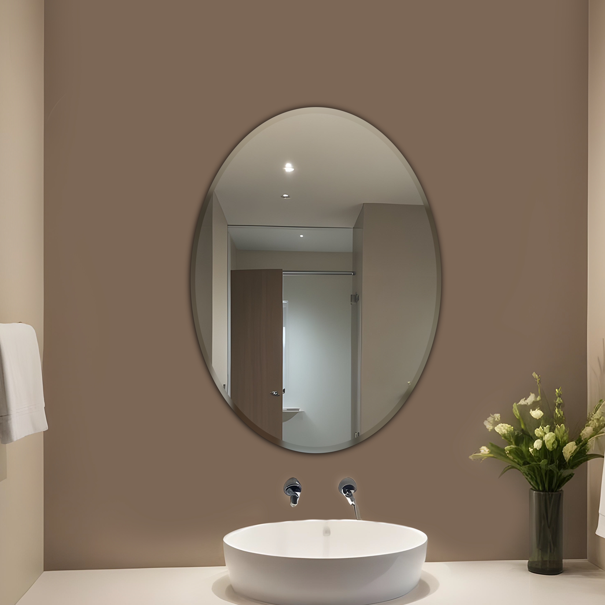Germa Sanitarywares Oval Wall Mounted Frameless Mirror with Beveled Edges/Wall Mirror for Bathroom/Living Room/Bed Room/Dressing Room (18x24inch)