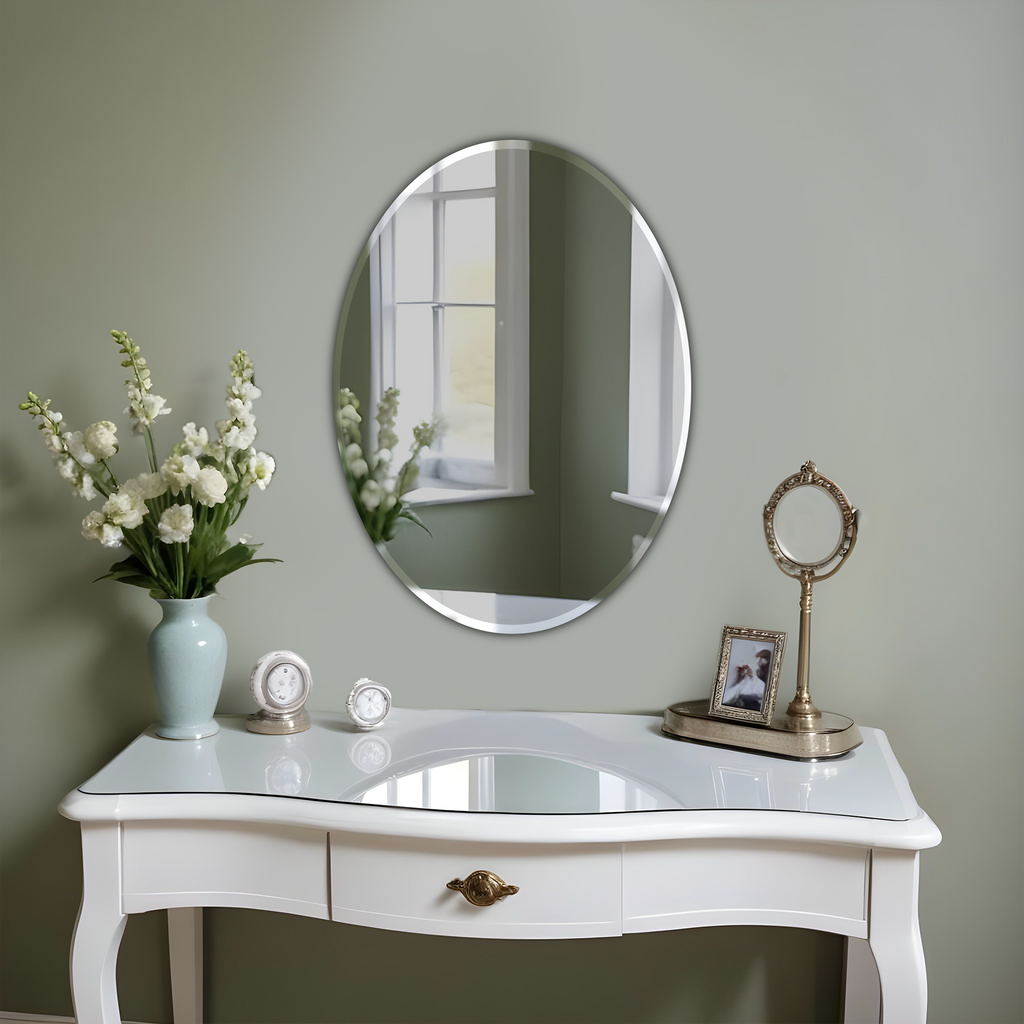 Germa Sanitarywares Oval Wall Mounted Frameless Mirror with Beveled Edges/Wall Mirror for Bathroom/Living Room/Bed Room/Dressing Room (18x24inch)