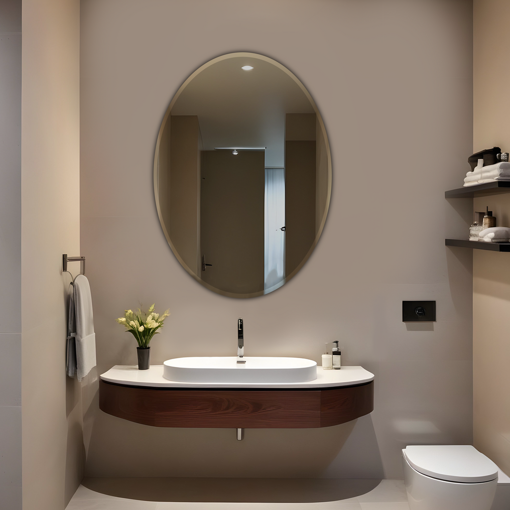 Germa Sanitarywares Oval Wall Mounted Frameless Mirror with Beveled Edges/Wall Mirror for Bathroom/Living Room/Bed Room/Dressing Room (18x24inch)