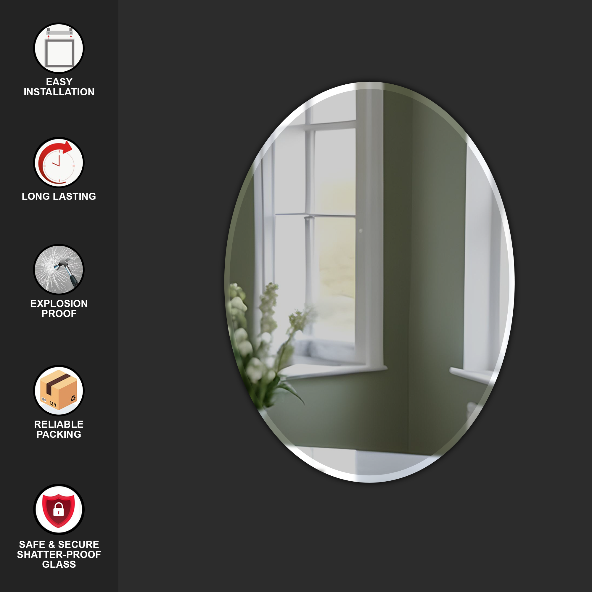 Germa Sanitarywares Oval Wall Mounted Frameless Mirror with Beveled Edges/Wall Mirror for Bathroom/Living Room/Bed Room/Dressing Room (18x24inch)