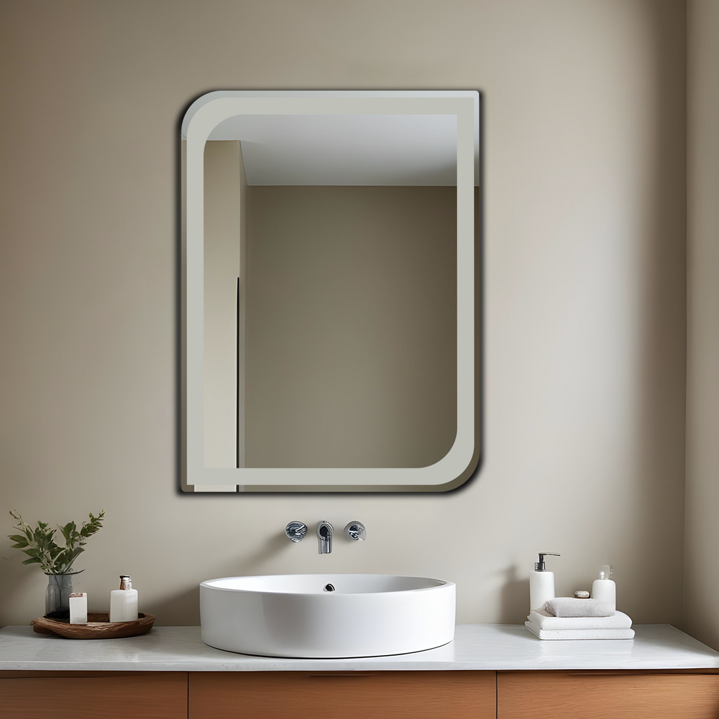 Germa One Side Curve Edge & Rectangular Wall Mounted Frameless Frosted Mirror with Beveled Edges/Wall Mirror for Bathroom/Living Room/Bed Room/Dressing Room (18x24inch)