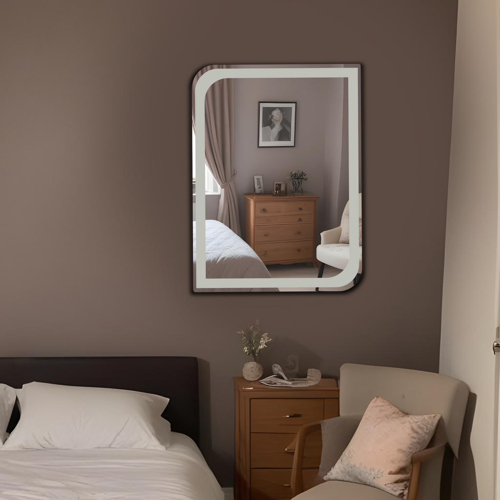 Germa One Side Curve Edge & Rectangular Wall Mounted Frameless Frosted Mirror with Beveled Edges/Wall Mirror for Bathroom/Living Room/Bed Room/Dressing Room (18x24inch)