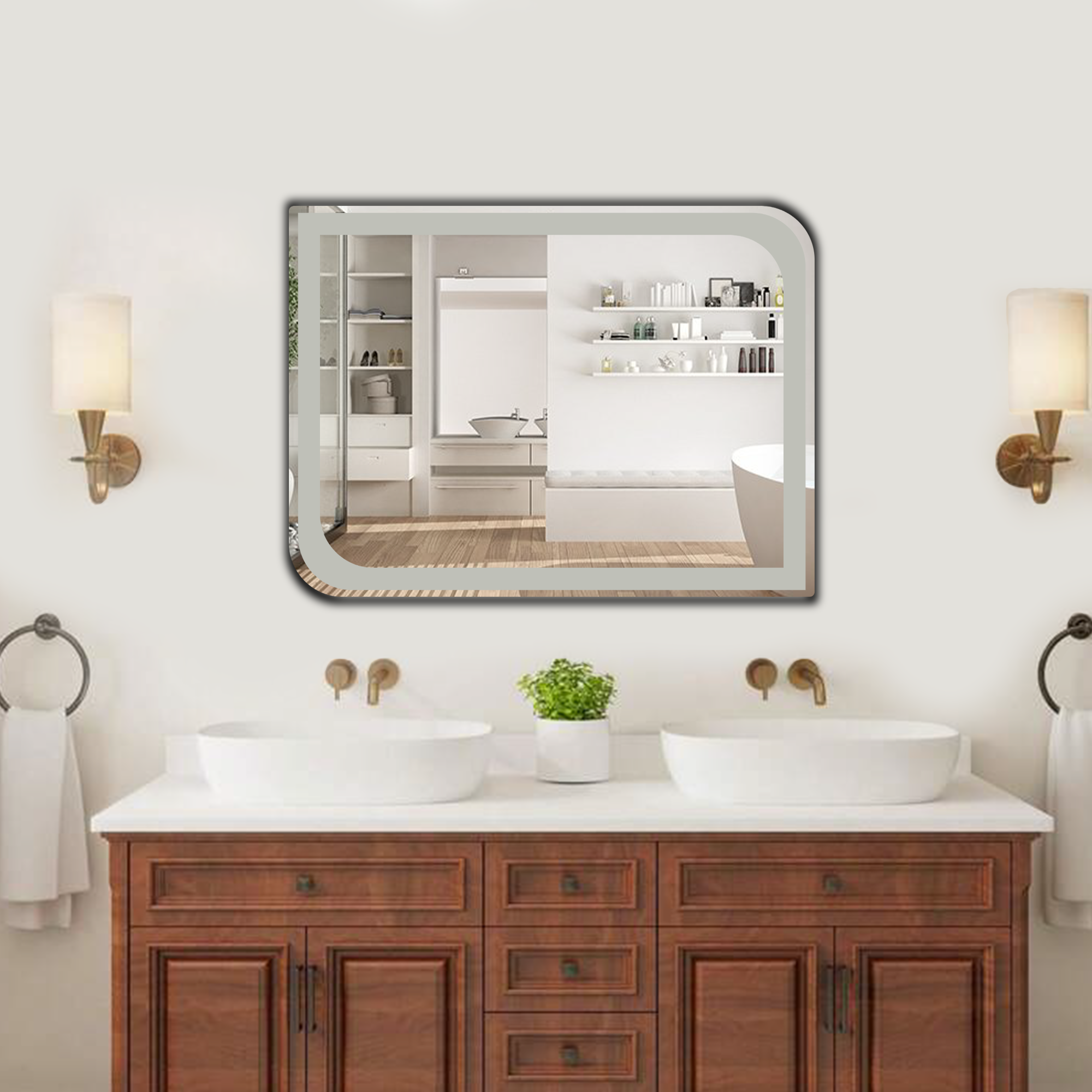 Germa One Side Curve Edge & Rectangular Wall Mounted Frameless Frosted Mirror with Beveled Edges/Wall Mirror for Bathroom/Living Room/Bed Room/Dressing Room (18x24inch)